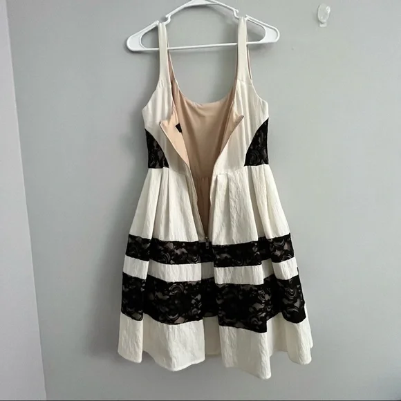 ABS Fit & Flare Ivory and Black Lace Cocktail Dress Size 6 - Picture 11 of 16